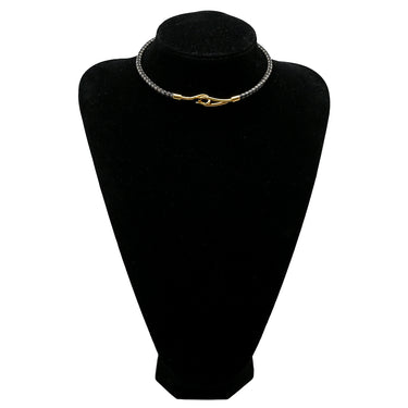 エルメス HERMES ジャンボ ブラック×グレー レザー メタル チョーカー シルバー金具 二連ブレスレット 編み込み