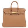 エルメス HERMES バーキン25 ゴールド トゴ ハンドバッグ ゴールド金具 新品 未使用 茶
