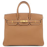 エルメス HERMES バーキン25 ゴールド トゴ ハンドバッグ ゴールド金具 茶