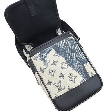 ルイヴィトン LOUIS VUITTON メッセンジャーBB M54247 ホワイト×ネイビー レザー モノグラムサバンナキャンバス ショルダーバッグ シルバー金具 チャップマンブラザーズ シマウマ