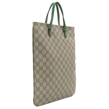 グッチ GUCCI GGスプリーム 117551 エボニー×グリーン GGスプリームキャンバス レザー トートバッグ シルバー金具 茶 緑 ハンドバッグ