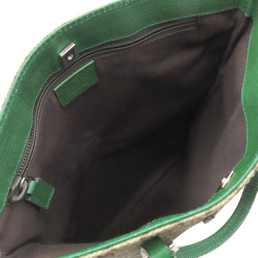 グッチ GUCCI GGスプリーム 117551 エボニー×グリーン GGスプリームキャンバス レザー トートバッグ シルバー金具 茶 緑 ハンドバッグ