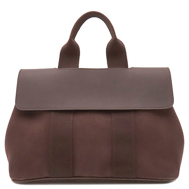 エルメス HERMES ヴァルパライソPM アヴァンヌ トワルシェブロン レザー ハンドバッグ シルバー金具 茶