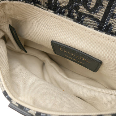 クリスチャン・ディオール Christian Dior サドル バッグ ミニ ネイビー系 コットン レザー ハンドバッグ ゴールド金具 オブリーク ジャカード ショルダーストラップ欠品