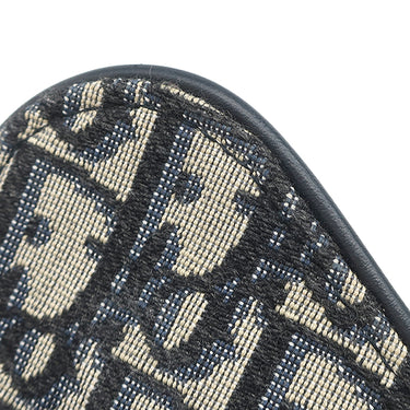クリスチャン・ディオール Christian Dior サドル バッグ ミニ ネイビー系 コットン レザー ハンドバッグ ゴールド金具 オブリーク ジャカード ショルダーストラップ欠品