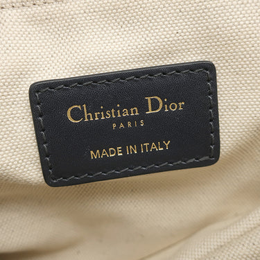 クリスチャン・ディオール Christian Dior サドル バッグ ミニ ネイビー系 コットン レザー ハンドバッグ ゴールド金具 オブリーク ジャカード ショルダーストラップ欠品