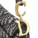 クリスチャン・ディオール Christian Dior サドル バッグ ミニ ネイビー系 コットン レザー ハンドバッグ ゴールド金具 オブリーク ジャカード ショルダーストラップ欠品