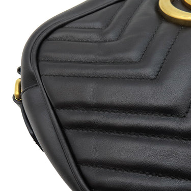 グッチ GUCCI スモール カメラバッグ 447632 ブラック レザー シェブロンキルティングレザー ショルダーバッグ ゴールド金具 キルティングショルダー
