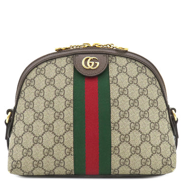 グッチ GUCCI GGショルダーバッグ 499621 ベージュ×エボニー レザー GGスプリームキャンバス ショルダーバッグ ゴールド金具 茶 緑 赤 シェリーライン