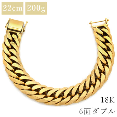 喜平 KIHEI K18 18金 22.5cm 200.5g 6面 ダブル Ｗ イエローゴールド K18YG ブレスレット 造幣局検定マーク 特大 ※ショッピングローン対応していません