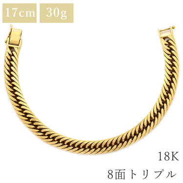 喜平 KIHEI K18 18金 17.8cm 30.3g 8面 トリプル イエローゴールド K18YG ブレスレット 造幣局検定マーク ショッピングローン対応していません