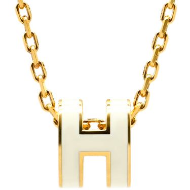 エルメス HERMES ポップアッシュ ミニ ペンダント ホワイトXゴールド GP ラッカー ネックレス 白 Hモチーフ