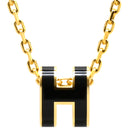 エルメス HERMES ポップアッシュ ミニ ペンダント ブラックXゴールド GP ラッカー ネックレス 黒 Hモチーフ