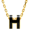 エルメス HERMES ポップアッシュ ミニ ペンダント ブラックXゴールド GP ラッカー ネックレス 黒 Hモチーフ