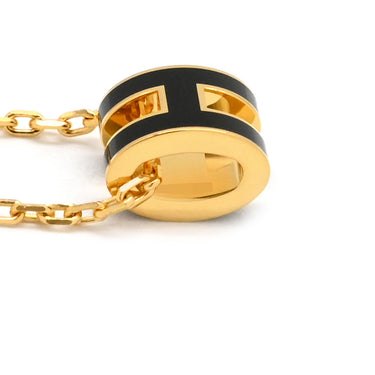 エルメス HERMES ポップアッシュ ミニ ペンダント ブラックXゴールド GP ラッカー ネックレス 黒 Hモチーフ