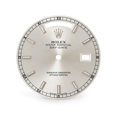 ロレックス ROLEX 純正 デイデイト 118239 118209用 ダイアル シルバー ステンレススチール 腕時計パーツ 三針付き 文字盤 シルバー 部品 替え 交換 パーツ 美品 28ｍｍ