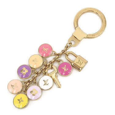 ルイヴィトン LOUIS VUITTON ポルトクレ バスティーユ M65381 ゴールド×マルチカラー メタル キーリング ゴールド金具 バッグチャーム ロゴ パステル