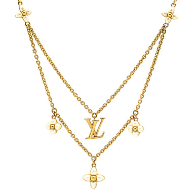 ルイヴィトン LOUIS VUITTON LV フローラグラム M00981 ゴールド GP フェイクパール ネックレス ロゴ モノグラムフラワー LVイニシャル