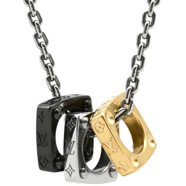 ルイヴィトン LOUIS VUITTON ペンダント モノグラム ボールド M00675 シルバーXゴールドXブラック メタル GP ネックレス シルバーチェーン