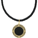 ノンブランド NON BRAND サークル型ペンダント イエローゴールド×ブラック K18YG レザー ネックレス Au750 18K ラウンド 透かし模様 革紐
