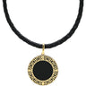 ノンブランド NON BRAND サークル型ペンダント イエローゴールド×ブラック K18YG レザー ネックレス Au750 18K ラウンド 透かし模様 革紐