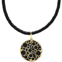 ノンブランド NON BRAND サークル型ペンダント イエローゴールド×ブラック K18YG レザー ネックレス Au750 18K ラウンド 透かし模様 革紐
