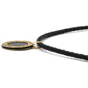 ノンブランド NON BRAND サークル型ペンダント イエローゴールド×ブラック K18YG レザー 樹脂 ネックレス Au750 18K ラウンド 透かし模様 革紐
