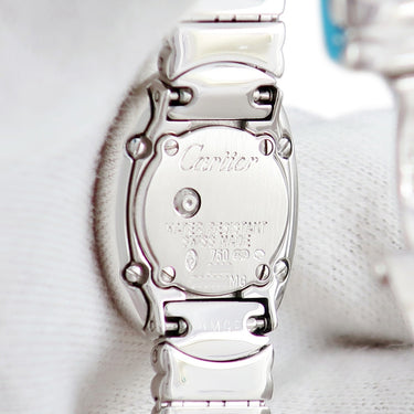 腕時計 カルティエ Cartier ミニベニュワール W15189L2 クオーツ レディース K18WG無垢 アイボリー ローマン オーバル 青針