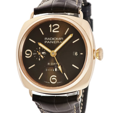 腕時計 パネライ PANERAI ラジオミール 8デイズ GMT オロロッソ PAM00395 O番 手巻き メンズ O番 K18RG無垢 ブラウン デイト 限定