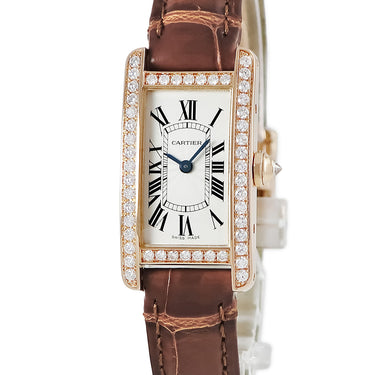 腕時計 カルティエ Cartier タンク アメリカン SM WJTA0002 クオーツ レディース K18PG無垢 純正ダイヤ ギョウシェ ローマン 角型