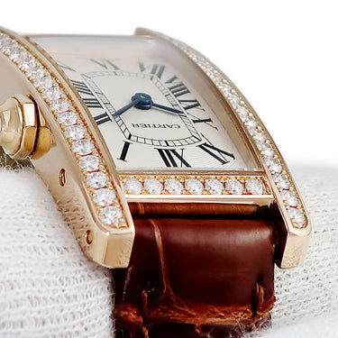 腕時計 カルティエ Cartier タンク アメリカン SM WJTA0002 クオーツ レディース K18PG無垢 純正ダイヤ ギョウシェ ローマン 角型