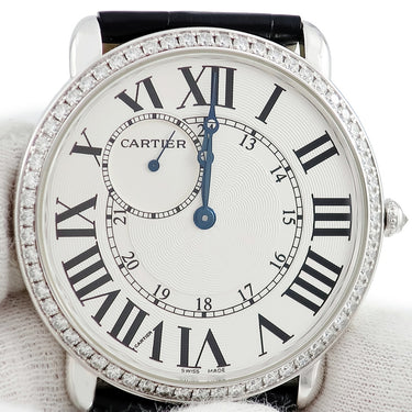 腕時計 カルティエ Cartier ロンド ルイ カルティエ WR007002 手巻き メンズ OH済 K18WG無垢 純正ダイヤ ローマン ギョウシェ 青針