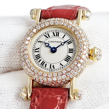腕時計 カルティエ Cartier ディアボロ ミニ W1511556 クオーツ レディース K18YG無垢 ダイヤ アイボリー ラウンド 青針 ラウンド