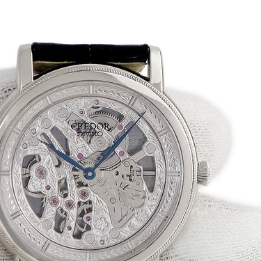 腕時計 クレドール Credor シグノ メカニカル スケルトン GBBD985 6899-00A0 手巻き メンズ OH済 Pt950無垢 彫金 シルバー 薄型