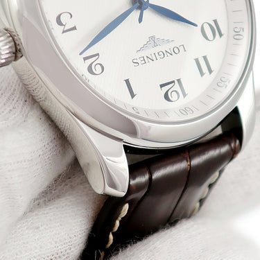 腕時計 ロンジン LONGINES マスターコレクション ムーンフェイズ L2.909.4.78.3 自動巻き メンズ OH済 デイト バーリーコーン 青針