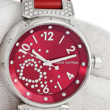 腕時計 ルイヴィトン LOUIS VUITTON タンブール フィジーハート ダイヤモンド Q131Z0 クオーツ レディース 純正ダイヤ レッド 赤