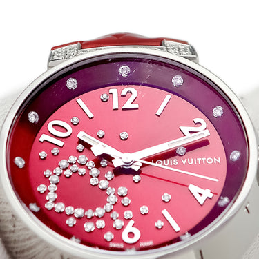 腕時計 ルイヴィトン LOUIS VUITTON タンブール フィジーハート ダイヤモンド Q131Z0 クオーツ レディース 純正ダイヤ レッド 赤