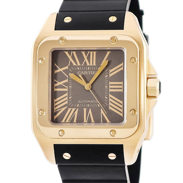 腕時計 カルティエ Cartier サントス 100 LM 2007年限定モデル W20127Y1 自動巻き メンズ K18PG無垢 ブラウン ローマン スクエア