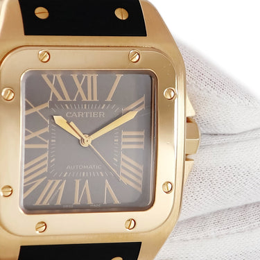 腕時計 カルティエ Cartier サントス 100 LM 2007年限定モデル W20127Y1 自動巻き メンズ K18PG無垢 ブラウン ローマン スクエア