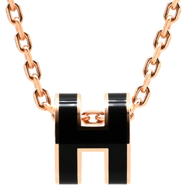エルメス HERMES ポップアッシュ ミニ ペンダント ブラック×ローズゴールド GP ラッカー ネックレス ピンクゴールド Hモチーフ 新品 未使用