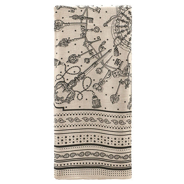 エルメス HERMES カレ140 カレジェアン ナチュラル×ブラック カシミヤ シルク ストール 【 LES CLES BANDANA/レ クレ バンダナ】