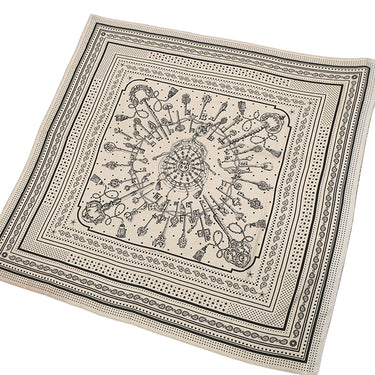 エルメス HERMES カレ140 カレジェアン ナチュラル×ブラック カシミヤ シルク ストール 【 LES CLES BANDANA/レ クレ バンダナ】