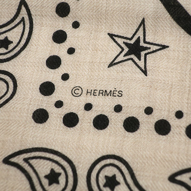 エルメス HERMES カレ140 カレジェアン ナチュラル×ブラック カシミヤ シルク ストール 【 LES CLES BANDANA/レ クレ バンダナ】