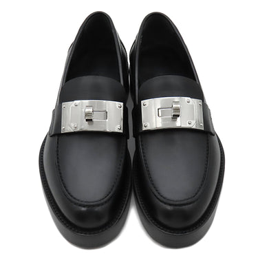 エルメス HERMES モカシン ホット H232075Z 02360 ブルーブルーエ×マリン レザー ゴム #36 ローファー シルバー金具 黒 ケリーバックル