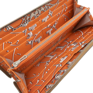 エルメス HERMES アザップロング シルクイン ゴールド ヴォーエプソン 長財布 シルバー金具 茶 ラウンドファスナー
