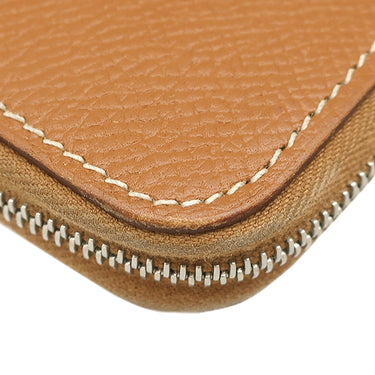 エルメス HERMES アザップロング シルクイン ゴールド ヴォーエプソン 長財布 シルバー金具 茶 ラウンドファスナー