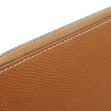 エルメス HERMES アザップロング シルクイン ゴールド ヴォーエプソン 長財布 シルバー金具 茶 ラウンドファスナー