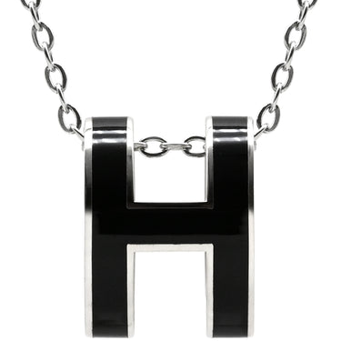 エルメス HERMES ポップアッシュ ペンダント ブラック×シルバー メタル ラッカー ネックレス 黒 Hモチーフ POP H SV金具