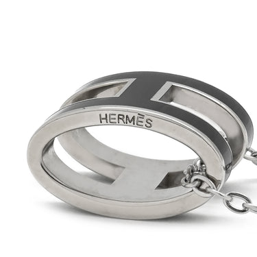 エルメス HERMES ポップアッシュ ペンダント ブラック×シルバー メタル ラッカー ネックレス 黒 Hモチーフ POP H SV金具