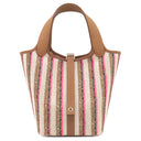 エルメス HERMES ピコタンロック PM ブロドゥリー クーヴェルチュール フォーヴ×ローズポップ×ゴールド トワルアッシュ ヴォースイフト ハンドバッグ シルバー金具 新品 未使用 茶